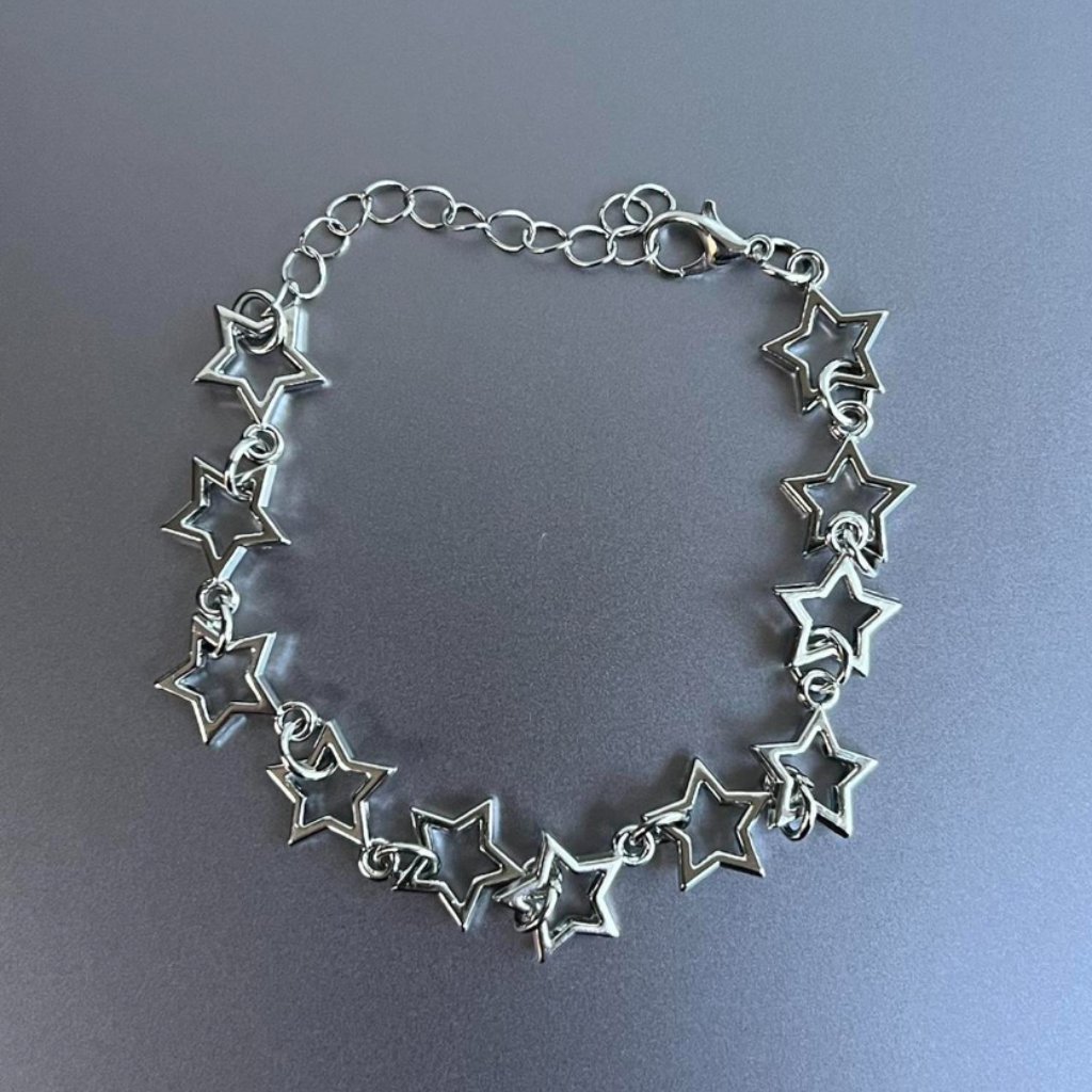 Y2k 2000s Style Star-Stacked Cute Goth Grunge Silver Bracelet